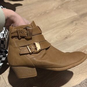 TOP Moda Double Buckle Tan Ankle Booties